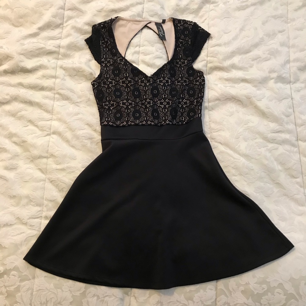 V neck black skater dress ( Semi open back)